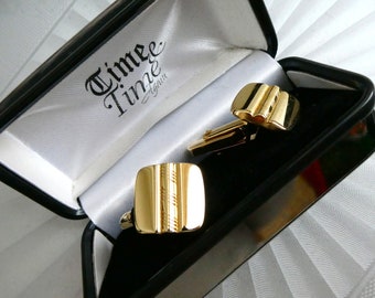Vintage Gold Plated Cufflinks in Original Box, Time & Time Again