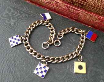 Vintage Nautical Charm Bracelet Art Deco Signal Flag Alphabet Letters ANNIE