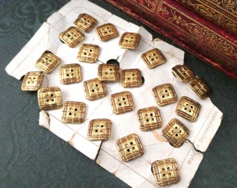 Botones checos Deco antiguos, conjunto raro de 24 botones cardados dorados genuinos de la década de 1920 hechos en Checoslovaquia, nuevo stock antiguo