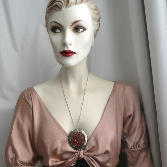Vintage 1970s Brutalist Pendant Necklace, Large S… - image 3