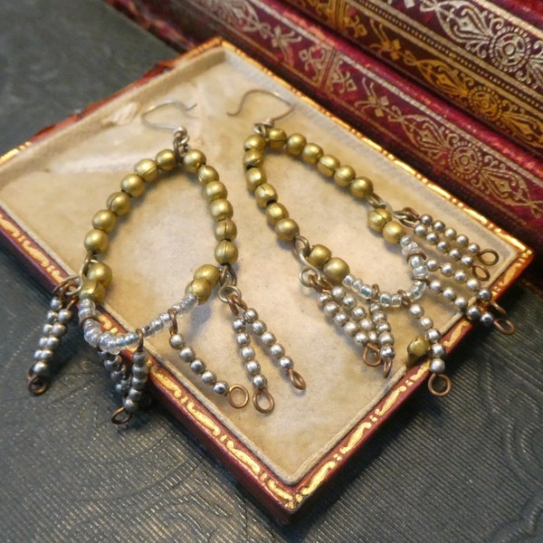 Boucles d'oreilles vintage en perles métalliques, créoles de lustre tribal bohème