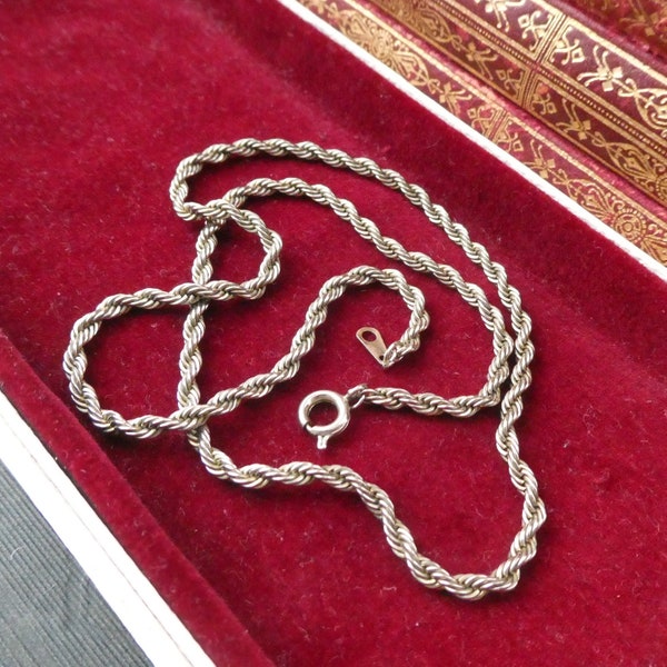 Vintage French Rope Chain Necklace, 18" Stainless Steel Chain, 3mm Twisted Rope