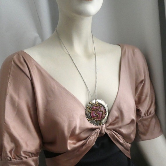 Vintage 1970s Brutalist Pendant Necklace, Large S… - image 5