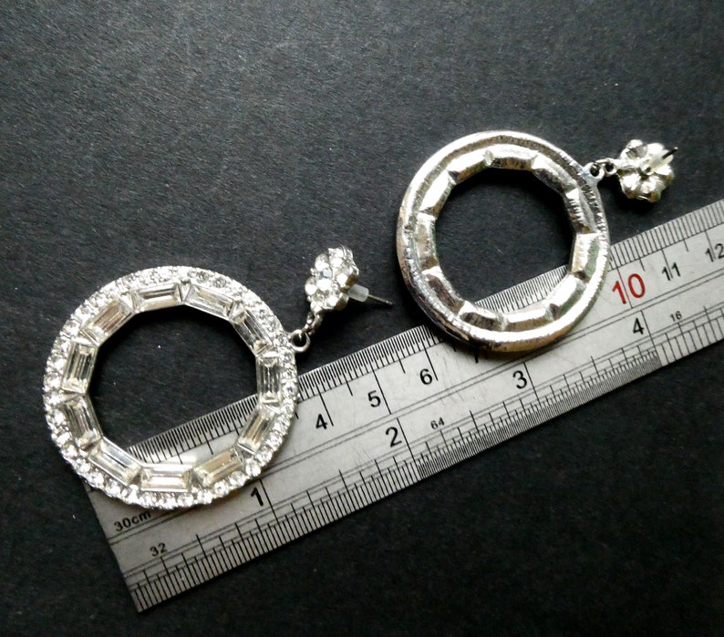 Gift Boxed Vintage jewellery. Great Cond Vintage Diamante Hoop Earrings Pierced Brilliant Baguette Hoops Perfect for a Bride