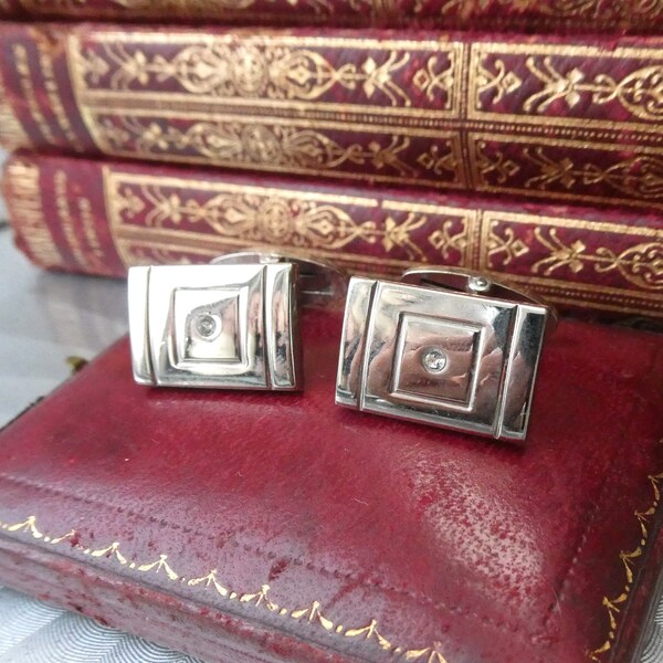 Vintage Geometric Cufflinks w Diamond Paste Accents