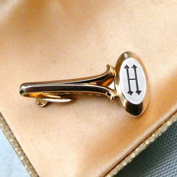 Vintage H Letter Tie Clip, Nippy Clip Tie Bar Signed HICKOK USA