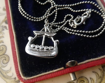 Viking Long Ship Pendant, Vintage Anglo Saxon Long Boat Stamped Tradition Jewellery. Gift Boxed