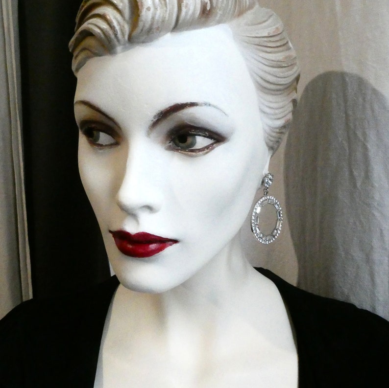 Gift Boxed Vintage jewellery. Great Cond Vintage Diamante Hoop Earrings Pierced Brilliant Baguette Hoops Perfect for a Bride