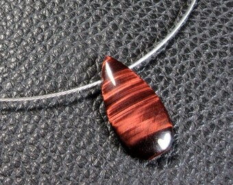 Splendid Red Tiger's Eye Droplet Pendant on a Stainless Steel Choker