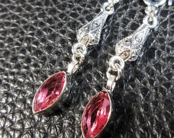 Elegant Pink Topaze & Plated Silver Earrings