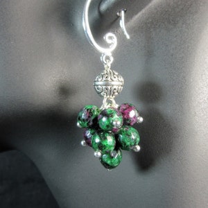Very Pretty Zoisite Ruby Cluster & Plated Silver Earrings