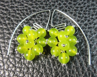 Eye-Catching Lemon Green Agate & Plated Silver Cluster Earrings