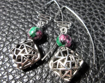 Eye-Catching Zoisite Ruby & Plated Silver Earrings