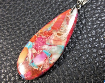 Charming Multicolore Sea Sediments Jasper & Silver Plated Pendant