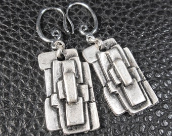 Surprising Pewter & .925 Plated Silver Leverback  Earrings