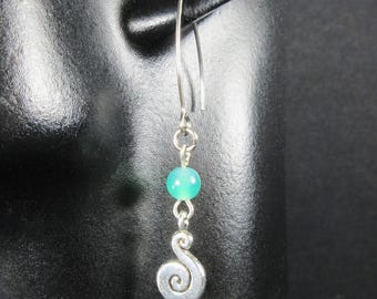 Adorables pendientes de ágata a rayas azules, verdes y plateadas - Ganchos de acero inoxidable