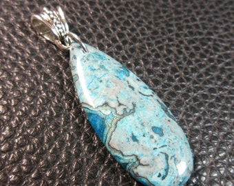 Pretty Ocean Blue Jasper Droplet & Plated Silver Pendant