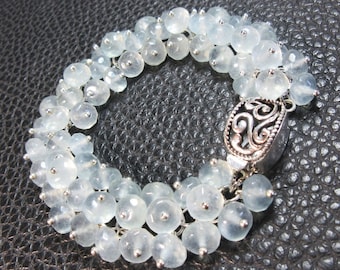 Very Elegant Blue Chalcedony & Plated Silver Bracelet