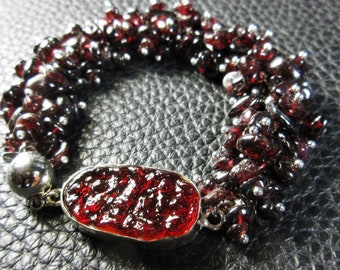 Generous Garnet + Red Moldavite  Plated Silver  Bracelet