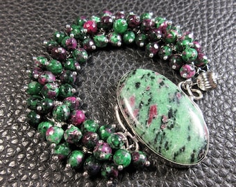 Fantastic All Ruby Zoisite & .925 Plated Silver Bracelet