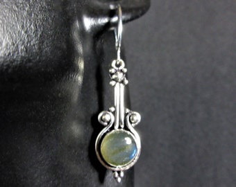 Cute Natural Shimmering Labradorite & .925 Plated Silver Earrings