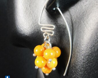 Charming Yellow Striated Agate & Plated Silver Cluster Earrings