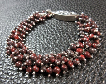 Charming Mahogany Jasper & Plated Silver Bracelet