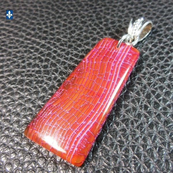 Fantastic Pink Orange Veined Agate & Plated Silver Pendant