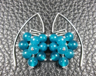 Eye-Catching Teal Blue Apatite & Plated Silver Cluster Earrings