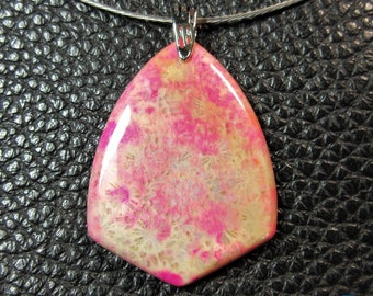 Pretty Rose Pink Tones Nipomo Fossil Agate & Plated Silver Pendant