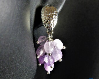 Pretty Natural Pale Amethyst Cluster & Hammered Plated Silver Stud Earrings