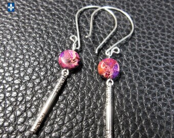 Eye-Catching Purple Plum Sea Sediments Jasper & Plated Silver Earrings