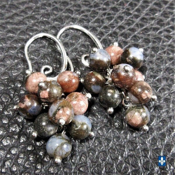 Pretty Natural Lianite & Plated Silver Cluster Earrings