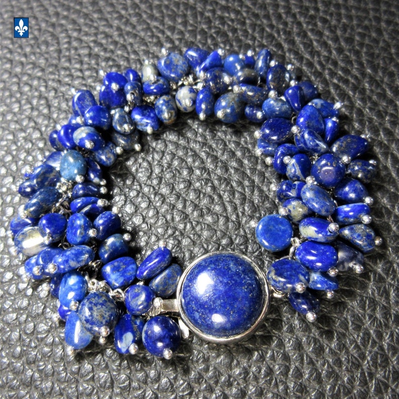 Splendid All Blue Lapis Lazuli /& Plated Silver Bracelet