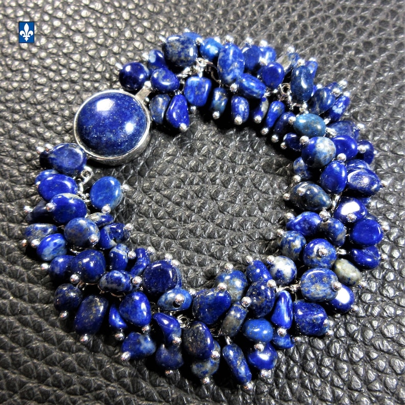 Splendid All Blue Lapis Lazuli /& Plated Silver Bracelet