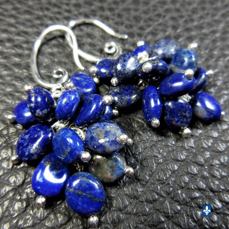 Cute Lapis Lazuli Cluster Silver Plated Earrings