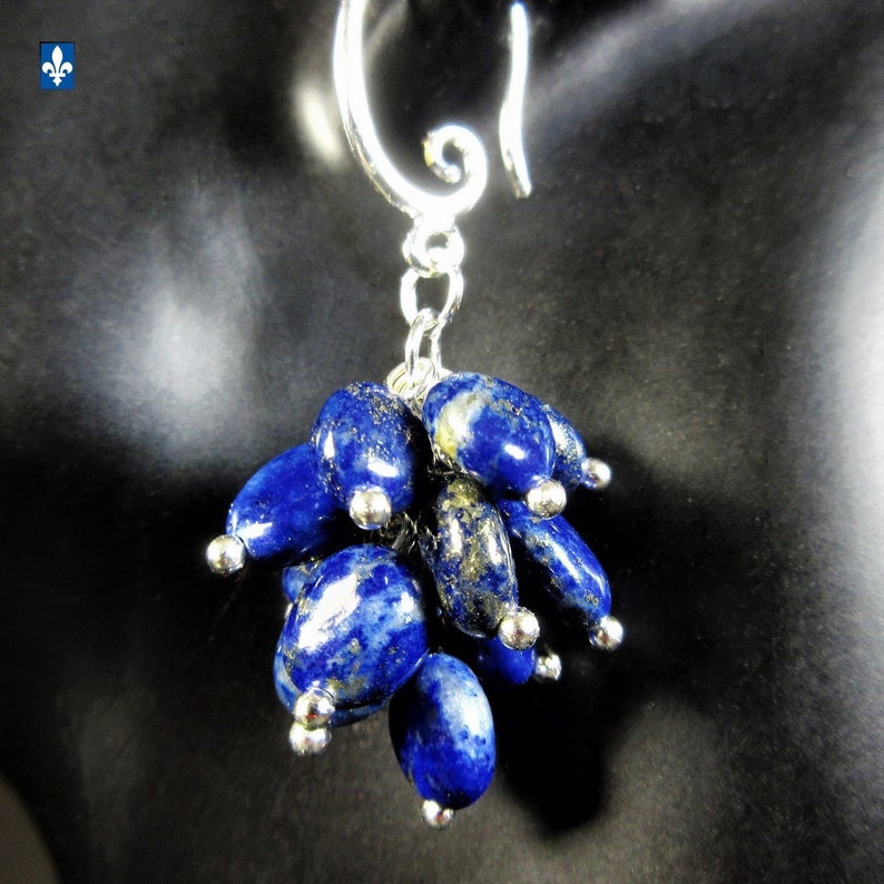 Cute Lapis Lazuli Cluster Silver Plated Earrings