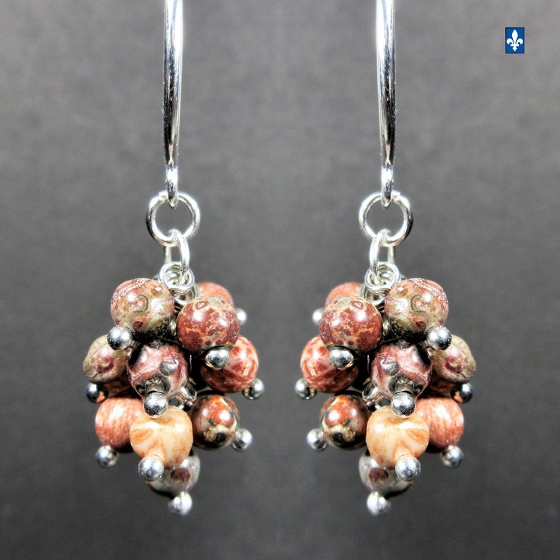 Amazing Stones Leopard Skin Jasper /& Plated Silver Cluster Earrings