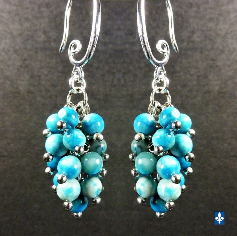 Lovely Ocean Blue Agate Cluster Plated Silver Earrings