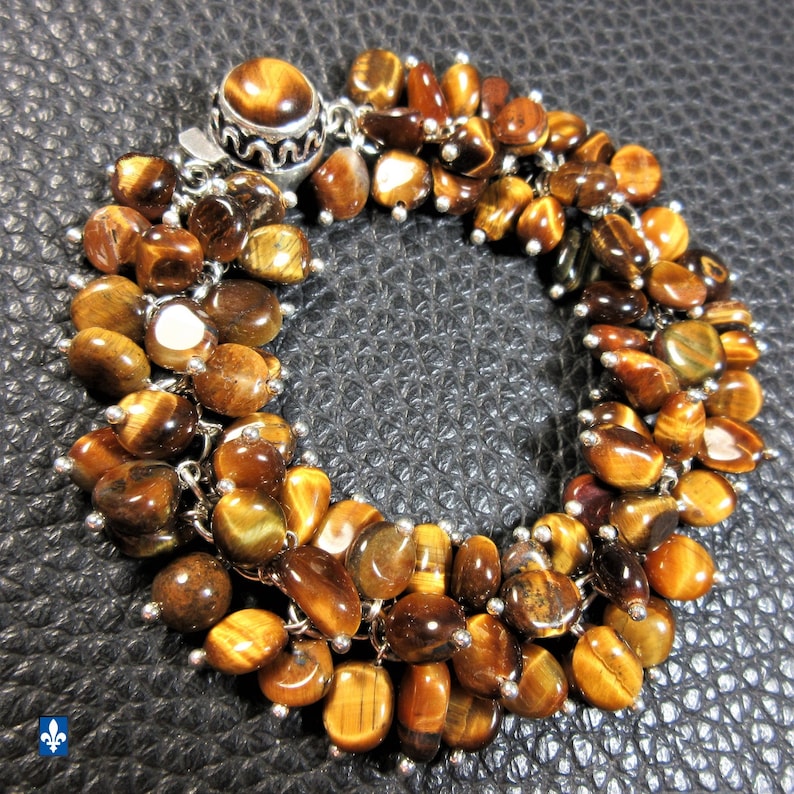 Wonderful Natural Tiger/'s Eye /& Plated Silver Bracelet