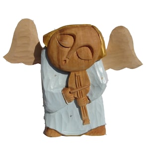 ANGEL playing violin- handcrafted wooden sculpture