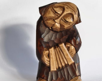 Accordionist  hand made wooden sculpture