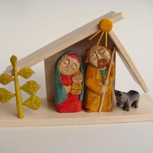 CHRISTMAS CRIB handcrafted wooded construction sculpture