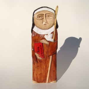 St. SCHOLASTICA, sister of St. Benedict, according to tradition protects against storms, lightning and gales-handcrafted wooden sculptures