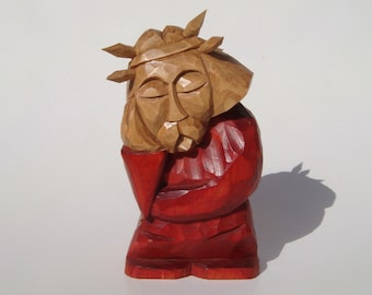 PENSIVE JESUS CHRIST handcrafted wooden sculpture
