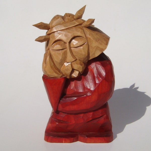 PENSIVE JESUS CHRIST handcrafted wooden sculpture