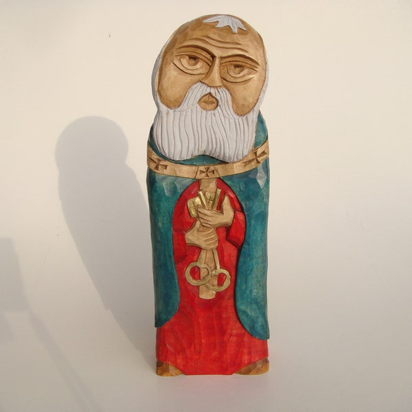 St. Peter the Apostle. Simon Peter, the first bishop of Rome- handcrafted wooden sculpture