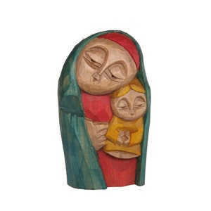 VIRGIN MARY with Jesus - handcrafted wooden sculpture