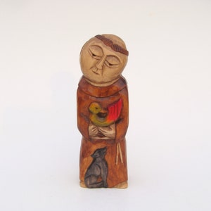 St.FRANCIS with wolf and bird handcrafted wooden sculpture