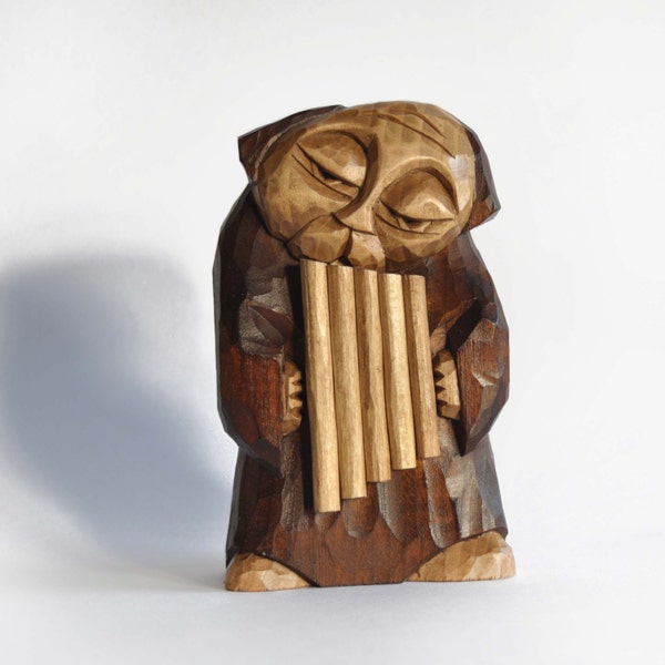 PAN FLUTIST handcrafted wooden sculpture